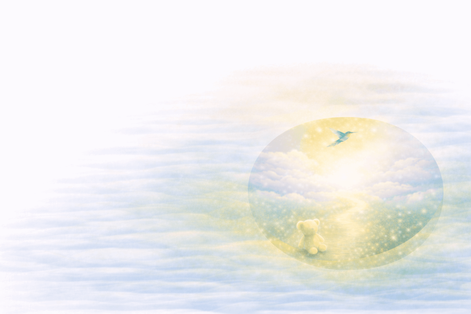 Illustration douce représentant un ours en peluche dans une lumière apaisante, symbole du deuil d’un enfant et de l’accompagnement proposé.